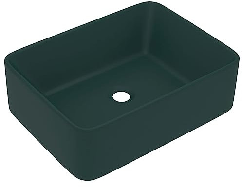 vidaXL Lavabo de Lujo Tocador Montado Encima Piedra Vasija Cuarto de Baño Aseo Indoro Garaje Fácil de Limpiar Cerámica Verde Oscuro Mate