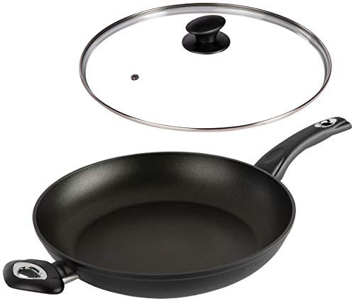 ONVAYA® Bratpfanne mit hohem Rand 32 cm | Pfanne mit Deckel | für alle Herdarten - auch Induktion | Hochrandpfanne mit Antihaftbeschichtung | Aluguss (Ø 32 cm mit Glasdeckel)