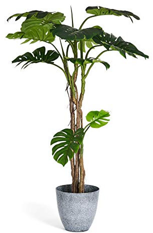 4Ever Green Monstera Deliciosa artificiale realistica e realistica foglia divisa Philodendron finta pianta alta per la casa e la decorazione interna ed esterna in vaso, 180 cm