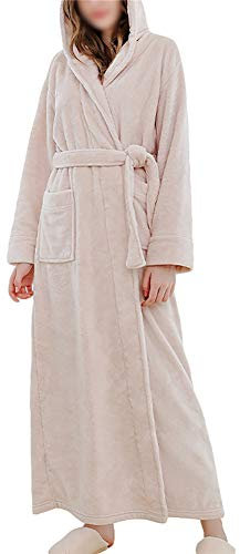 XiinxiGo Vestaglia Lunga Donna Uomo Invernale in Pile Morbido con Zip, Accappatoio in Flanella con Cappuccio, Vestaglia Microfibra da Notte per Casa Spa Hotel,Bianca,XL