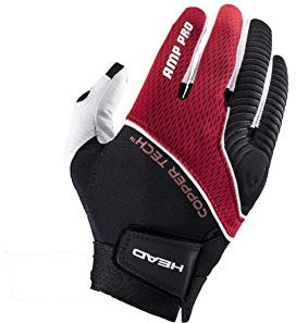 HEAD AMP Pro Copper Tech-Handschuh für rechte und linke Hand, Leder, Racquetball-Handschuh, Schwarz/Silber/Rot, links – Größe L