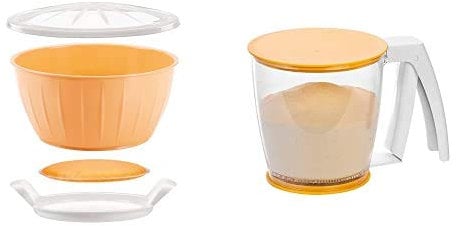 Tescoma 630381 DELICIA Ciotola per Lievitazione con Gel Riscaldante, Ø 26 cm, Plastica, Giallo & 630341 DELICIA Setaccio, Plastica, Trasparente/Giallo