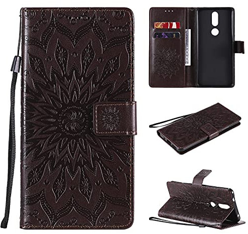 nancencen Hülle Kompatibel mit Nokia 2.4, Flip-Case Handytasche - Standfunktion Brieftasche und Kartenfächern - Sun Flower - Brown