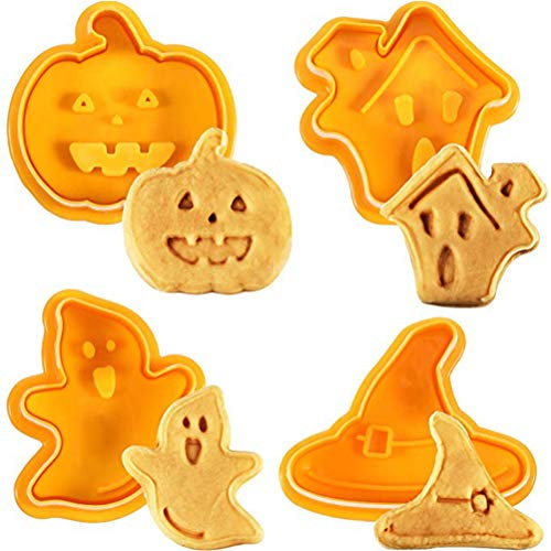 Mify RUSTOO 4pcs / Set Halloween-Plätzchenform, Ausstecher-Set, Backform, Spukhaus, Hexenhut, Geister-Kürbis-Form, Kekse in Halloween