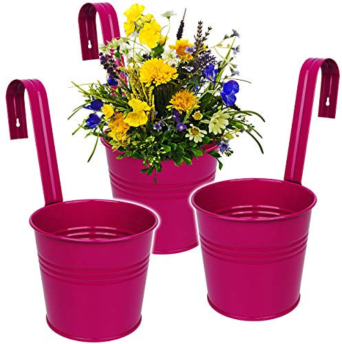 alles-meine.de GmbH 5 Stück Hänge - Blumentöpfe/Hängetöpfe/Pflanzschale - Metall - Ø 17 cm - pink/Purpur/violett/rosa - lila RUND - Hängend/mit Haken & Halterung -..