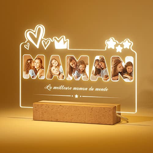 iDIY Cadeau Fête des Mères Personnalisé - Lampe avec Photo Maman Enfant, pour Maman, Cadre Photo , Décor à la Maison
