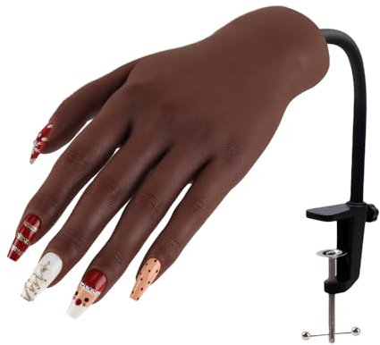 KnowU Practice Hand for Acrylic Nails, Silicone Nail Practice Hand with stand, Nail Hand Practice Model, Flexible and Bendable Fake Hand,color 6# Left