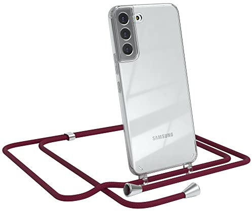 EAZY CASE Handykette kompatibel mit Samsung Galaxy S22 Plus 5G Handyhülle mit Umhängeband, Handykordel mit Schutzhülle, Silikonhülle, Hülle, Stylische Kette für Smartphone, Burgunder Rot