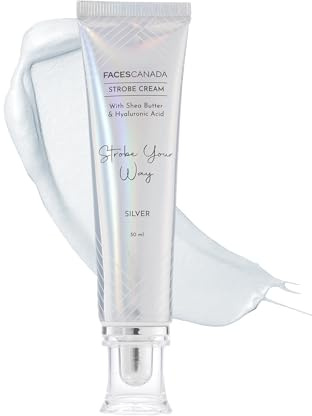 FACESCANADA Strobe Cream - Silver, 30Ml Primer + Highlighter + Moisturizer Shea Butter & Hyaluronic Acid Intense Hydration Flawless Radiant Dewy Skin Illuminating & Glowing Makeup Base