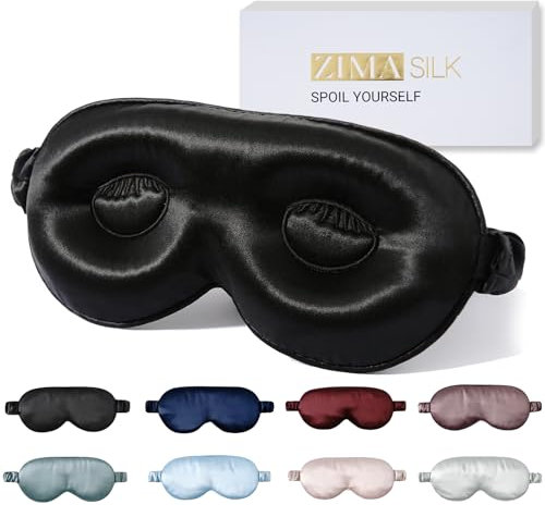 ZIMASILK Verstellbare Seide 3D Kontur Schlafmaske, 100% 22 Momme Maulbeerseide Augenmaske, entworfen für lange Wimpern und Wimpernverlängerung, bequeme Augenschlafmaske mit reinem Seidenfüller