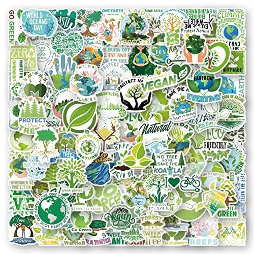 Umweltschutz-Aufkleber, grüne Natur-Erde Tag Aufkleber für Wasserflaschen, Laptops, Gepäck, Autos, Gitarre, Vinyl, wasserdichte Aufkleber für Kinder und Erwachsene, 100 Stück