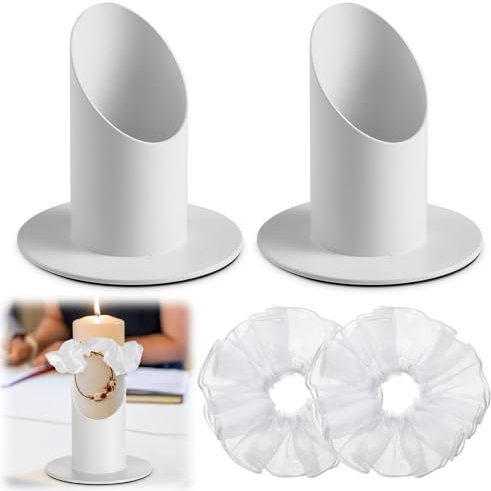 2 Stück Kerzenständer Kommunionkerze 4cm,Kerzenhalter Kommunionkerze,mit 2 Tropfschutz Kommunion Deko,Taufkerzenständer,Stabkerzenhalter Deko Taufkerzenhalter Metall,für Tauf,Kommunionkerze,Traukerze