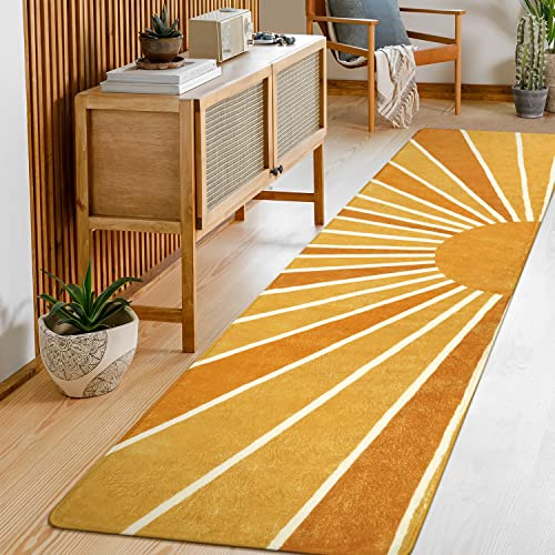 Lahome Boho Läufer Teppich für Flur - 2x8 rutschfest waschbar Küchenläufer Teppich Niederflor Weicher Überwurf Eingangsbereich Teppich Läufer Regenbogen Sonne Druck Abstrakt Teppich Läufer für