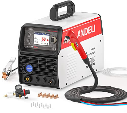 ANDELI Cortador de plasma, máquina cortadora de plasma de pantalla digital no táctil de 50 A, equipo de corte de plasma de arco piloto de potencia de 220/380 V con 2T/4T, corte limpio de 1.1 pulgadas