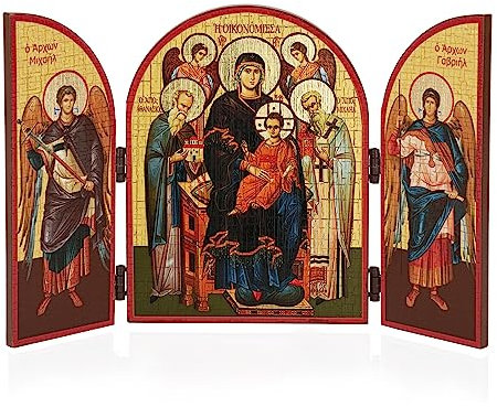 NKlaus Ekonomissa/Der Schutz Des Hauses Ikone Triptychon Holz 25x16cm Christlich 13821