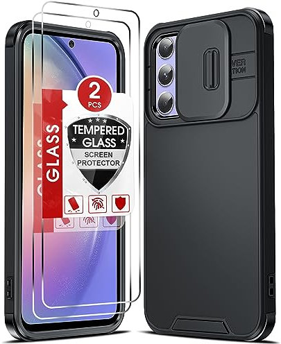 LeYi Handyhülle für Samsung Galaxy A54 5G Hülle mit Slider Kameraschutz & 2* Schutzfolie, Handy Fallschutz Stoßfest Handyhülle Outdoor Anti-Scratch, Samsung A 54 Case Premium Hybrid PC + TPU Schwarz