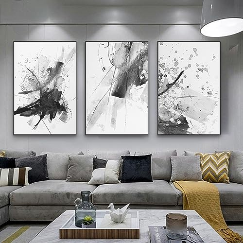 3er Set Abstrakt Poster Schwarz Weiß Leinwandbilder Line Art Bilder Moderne Wohnzimmer Kunst Linie Wandposter Ohne Rahme Schwarz Weiß Bilder (C,40x60cm x3)