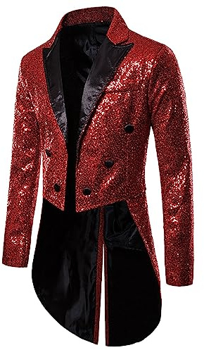 Steampunk Herren Pailletten Jacke Gothic Frack Herren Mantel Glitzer Punk Gehrock Herren Mittelalter Mäntel Smoking für Männer Halloween Kostüm Karneval Party Nightclub Show Cosplay Kleidung