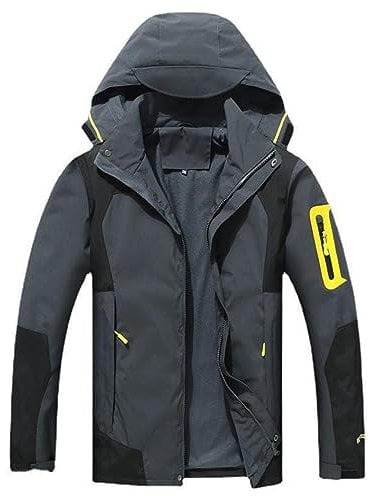 Regenjacke Herren Wasserdicht Atmungsaktiv Fahrradjacke Winddicht Outdoorjacke Softshelljacke Leichte Windbreaker Packbare Windjacke Fahrrad Motorrad Regenmantel mit Kapuze(Grey,5XL)