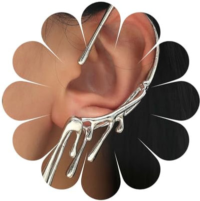 Inilbran Boho Teardrop Cuff Crawler Earrings Vintage Lava Waterdrop Ear Climber Earrings Silver Water Drop Climber Earrings Melting Liquid Clip Wrap Earrings Jewelry for Women and Girls
