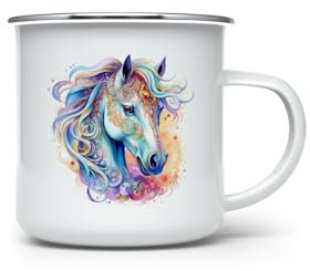 MAXIKIWI - Langlebiger Emaille-Kaffee- oder Tee-Campingbecher für den Innen- und Außenbereich - Aquarell Western Boho - 350 ml