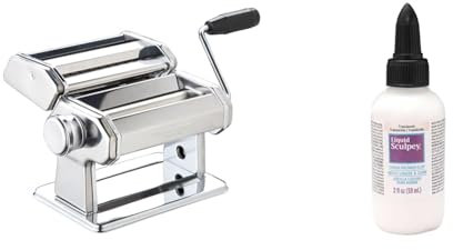 World of Flavours Pasta Maker, Manual Pasta Machine with 9 Adjustable Thickness, Italian Deluxe Double Cutter, Stainless Steel & Sculpey Liquid Polymer Clay, 59 ml