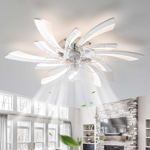 Large Ceiling Light Fan Dimmable Bedroom Silent Light Fan Ceiling with Remote Control APP Reversible 6-Speed Ceiling Fan with Light with Memory Function Timing Living Room Lounge-Chrome