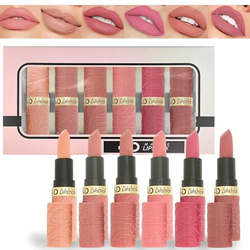 Gireatick Ensemble de Rouge à Lèvres Mat - 6 Couleurs Nude/Rose/Rouge/Mauve/Marron - Velours Soyeux Longue Durée pour Femmes