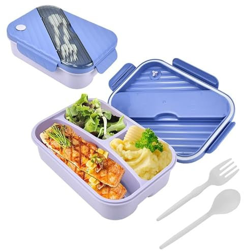 MININUSI Lunchbox mit Fächern, Frühstücksbox mit 3 Fächern, 1250ML Mikrowellen Brotzeitbox, Kühlschränke Brotdose Lunchbox, Küche Snackbox für kleine Snacks & Reste Frühstücksdose Spülmaschinenfest