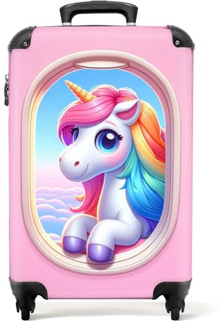 NoBoringSuitcases.com Valise Cabine Enfant Fille 55x35x25cm - Bagages Roulette Licorne Rose Pastel