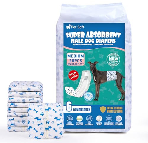 Pet Soft Hundewindeln für Rüden, 20 Stück Einweg-Windeln für Rüden, Hochsaugfähige Rüdenwindeln mit Nässeindikator und Auslaufsicher (M-20 Stück)