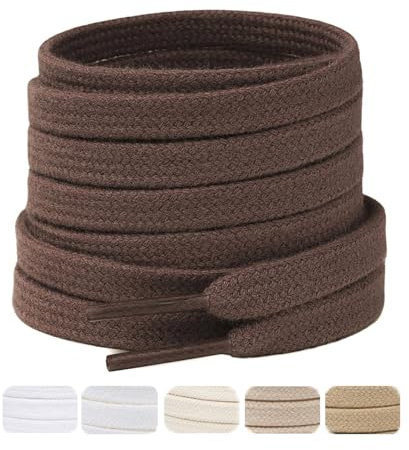 Stepace 2 pares cordones planos de 100% algodón 8 mm de ancho cordones para zapatillas y Zapatos deportivas Cordones de Calzado Deportivo de Reemplazo Marrón 130