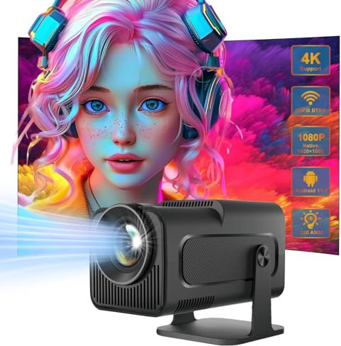 Mini Proyector Portátil - Proyector 4k 1080P Full HD Soporte 200ANSI, Mini Proyector WiFi 6,Bluetooth 5.0, Cine Projector 180° Se Puede Girar para HDMI/TV Stick/USB/PS5/Laptop, Auto Keystone