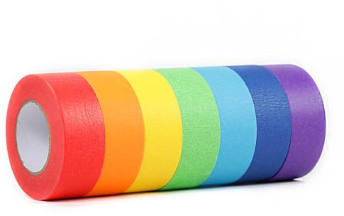 7 Rollen Kreppband bunt Abklebeband,Farbiges Klebeband rückstandslos Wieder ablösbares Kreppband,Dekoratives Klebeband zum Basteln für Wandbilder, Kunst, Handwerk und Beschriftung(13 m * 25 mm)