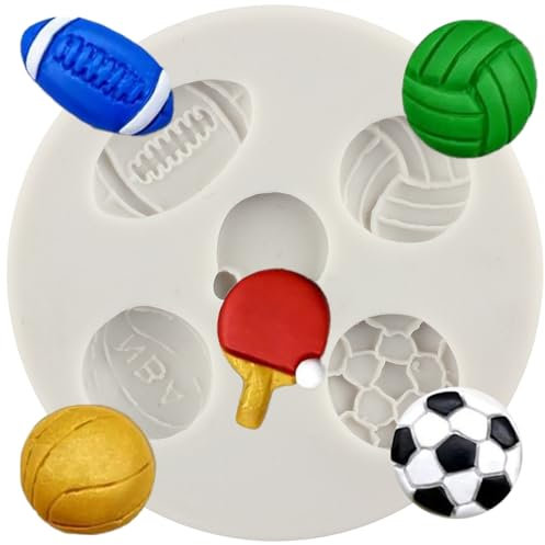 MINFEIDMS Silikonformen für Ballkuchendekoration, Fußball, Basketball, Baseball, Rugby, Tennis, Tischtennis, Fußball, Fondant, Fondant, Formen für Zucker, Kuchen, Dekoration, Cupcake-Topper,