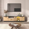 Dalred TV-Schrank mit Einer Schublade, DREI Türen, Zwei offene Fächer mit Glas TV-Möbel, TV-Board, TV-Lowboard Feinstruktur. Schwarze und natürliche Holzfarben. 15 Variable LED-Leuchten
