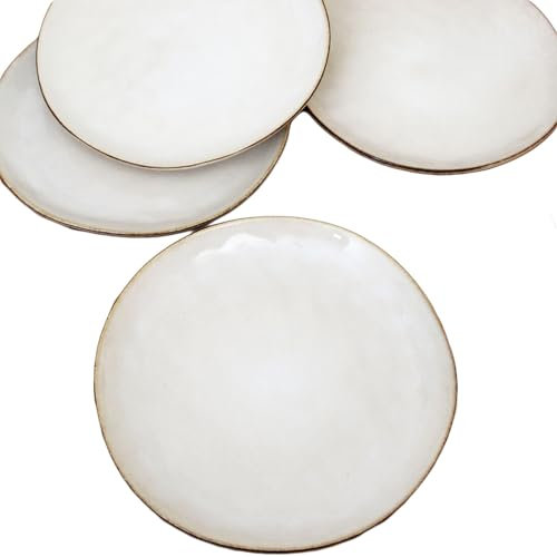 Darthome Hammered Stoneware Dinner Plates Set of 4 Large Cream Round Kitchen Tableware