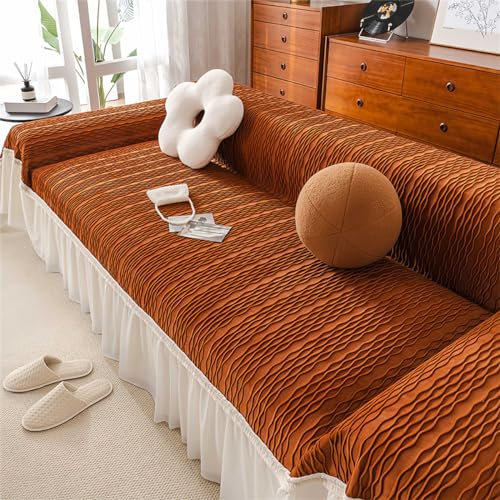 PEIHUODAN Weiche Sofabezug 1/2/3/4 Sitz, Moderne Einfarbige Waschbare Kuscheldecke Mehrzweck Sofa überzug Big Sofa Decke XXL Tagesdecke Bettüberwurf (Burnt Orange,180x300cm)