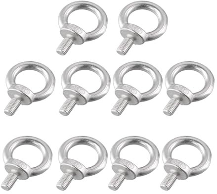 10 Piezas Tornillo de Ojo Cáncamo, Pernos de Ojo de Tornillo M6, Pernos de Ojal de Acero Inoxidable 304, para Levantamiento de Vida, Varios Equipos de Elevación de Ingeniería (M6X10)