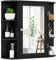 COSTWAY Bathroom Mirror Cabinet, Single Door Wall Mounted Storage Cupboard with Adjustable Shelves, Home Office Living Room Display Organiser Unit (Black, 65 x 17 x 64cm)