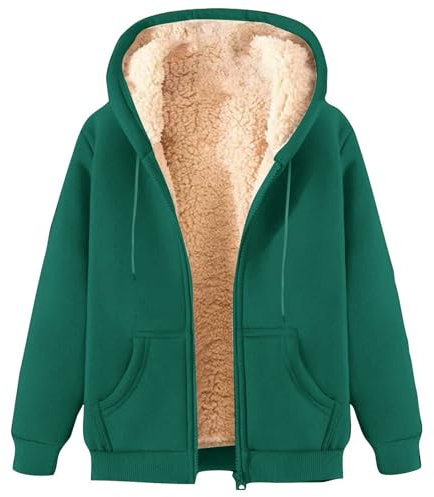 Yolimok Men's Hoodies Full Zip Fleece Jacket Coat Winter Warm Oversized Zip Up Hooded Top with Pockets, Essentials Men's Sherpa-Lined Full-Zip Fleece Hoodie Green