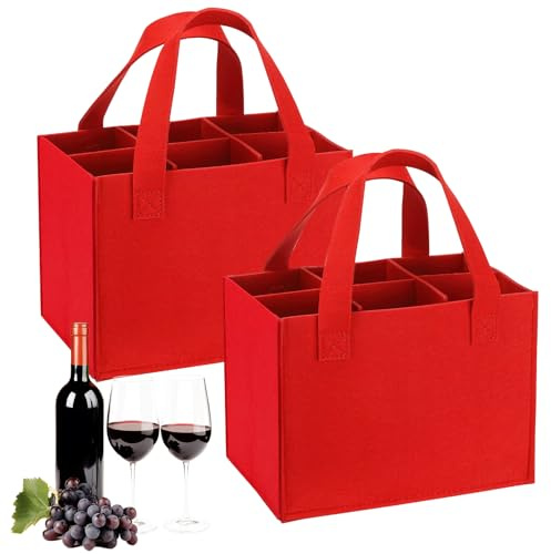 Shyllin Sac en feutre avec 6 compartiments, sac pour bouteille de vin, porte-bière, sac à vin avec séparateurs amovibles, lavable, réutilisable, pour les voyages de fête et les pique-niques, rouge,