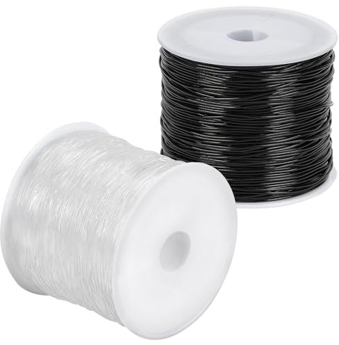 Tenn Well Stretchy Bracelet String, 0.8mm X 100m Elastic String Cord for Bracelet Necklaces Jewelry Making, Beading, Knotting, Binding, Wrapping And Crafts (Black, White)