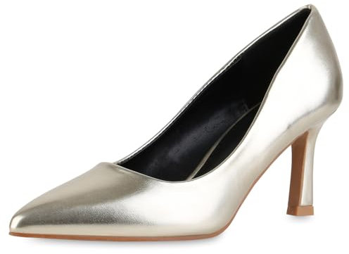 VAN HILL Damen Spitze Pumps Stiletto Lack Klassisch Schuhe 216477 Gold 41