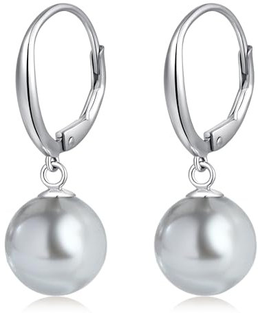 Perlenohrringe Silber 925 Hängend Perlen Ohrringe Silber 925 Perle Creolen mit Perle Hängende Perlenohrringe Silber Hängend Grau