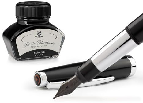 Octopus Füllhalter Set Cleo Skribent Colour schwarz, Patronen-Füllhalter und 30 ml Tinte Schwarz