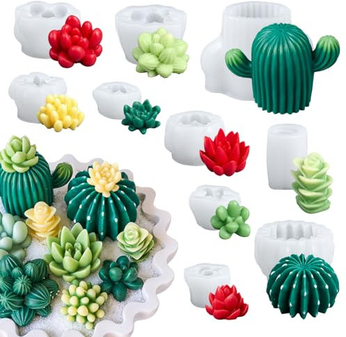 Sukkulenten-Wachsformen zur Kerzenherstellung, 10 Stück, 3D-Kakteen-Silikon-Kerzenform, handgefertigt, Kakteen, Blumen, Pflanzen, Zementharz, Gießseife, Ornament, Bastelform, Schokolade, Kuchen,