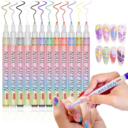 MKNZOME 12 Farben 3D Nagellack Stift Set, Nail Art Pen Nagellackstifte Nageldesign für DIY Nagelkunst, Beauty Schönheit, Maniküre Werkzeuge, Zuhause und den Nagel-DIY Nageldesign Zubehör