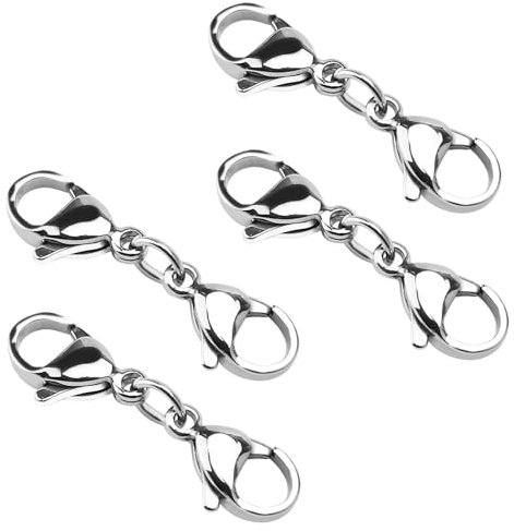 ZMDMAH Chiusura a catena, 4 pezzi, doppia apertura, chiusura a moschettone, prolunga per gioielli, bracciali, collane (argento)
