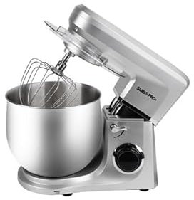 Swiss Pro+ Batidora Amasadora 10Litros 2200W en 6 Niveles, 5 Funciones, Movimiento Planetario Bol de Acero de 10 Litros y Accesorios para Batir y Amasar (Gris)